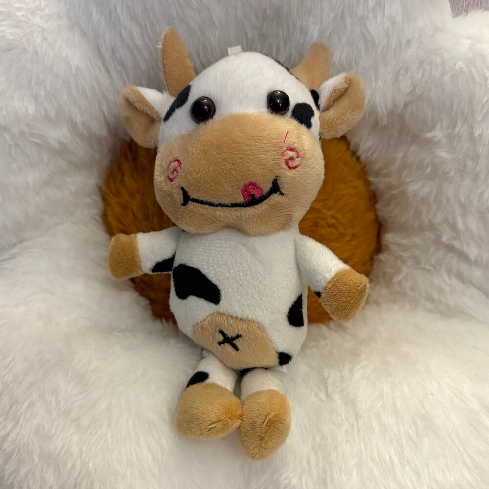 Cute Holstein Cow Plush Stuffie 7in Black White and Tan (SKU: 278TO)